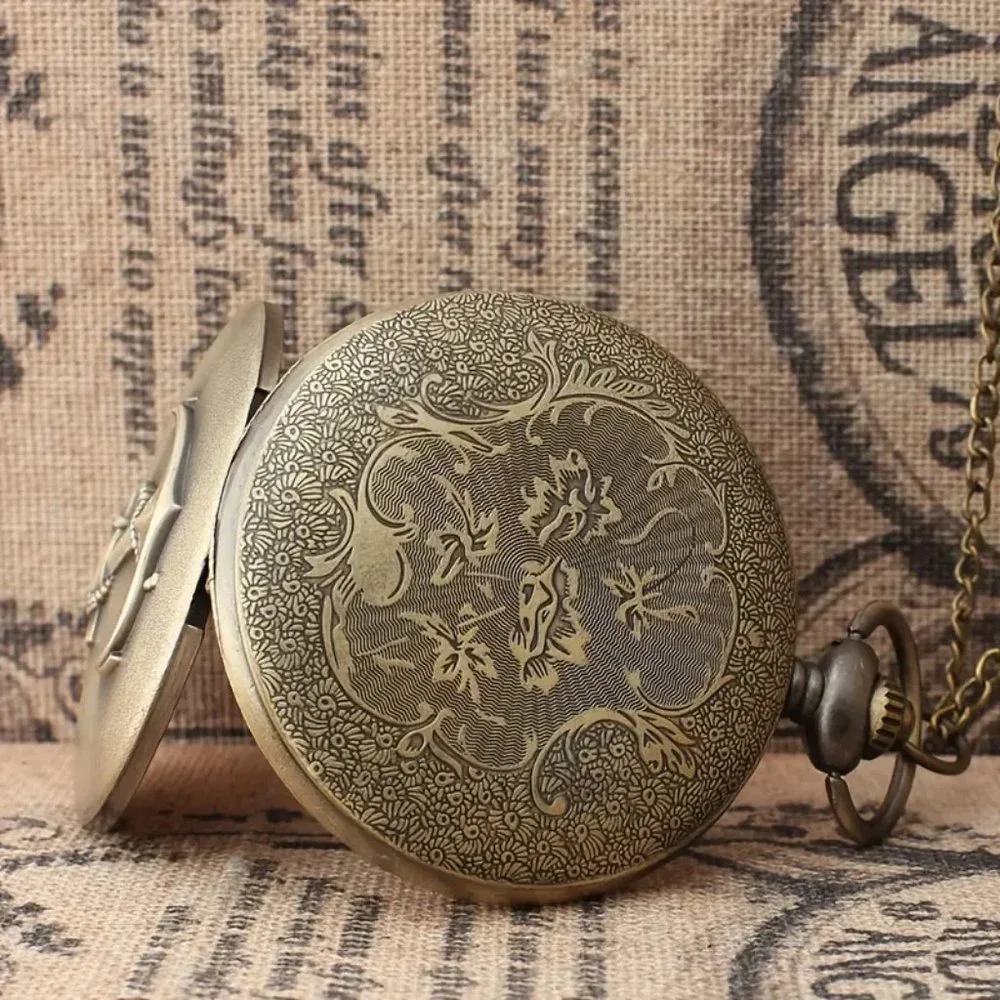 Anchor Design Vintage Bronze Pocket Watch with Chain Necklace Unique